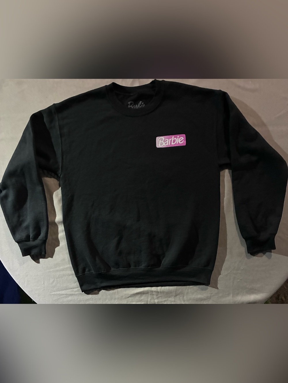Barbie Black Crewneck Sweatshirt with Pink Logo